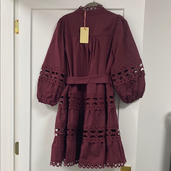 Burgundy Eyelet Dress with Belt - Picture 2 of 2